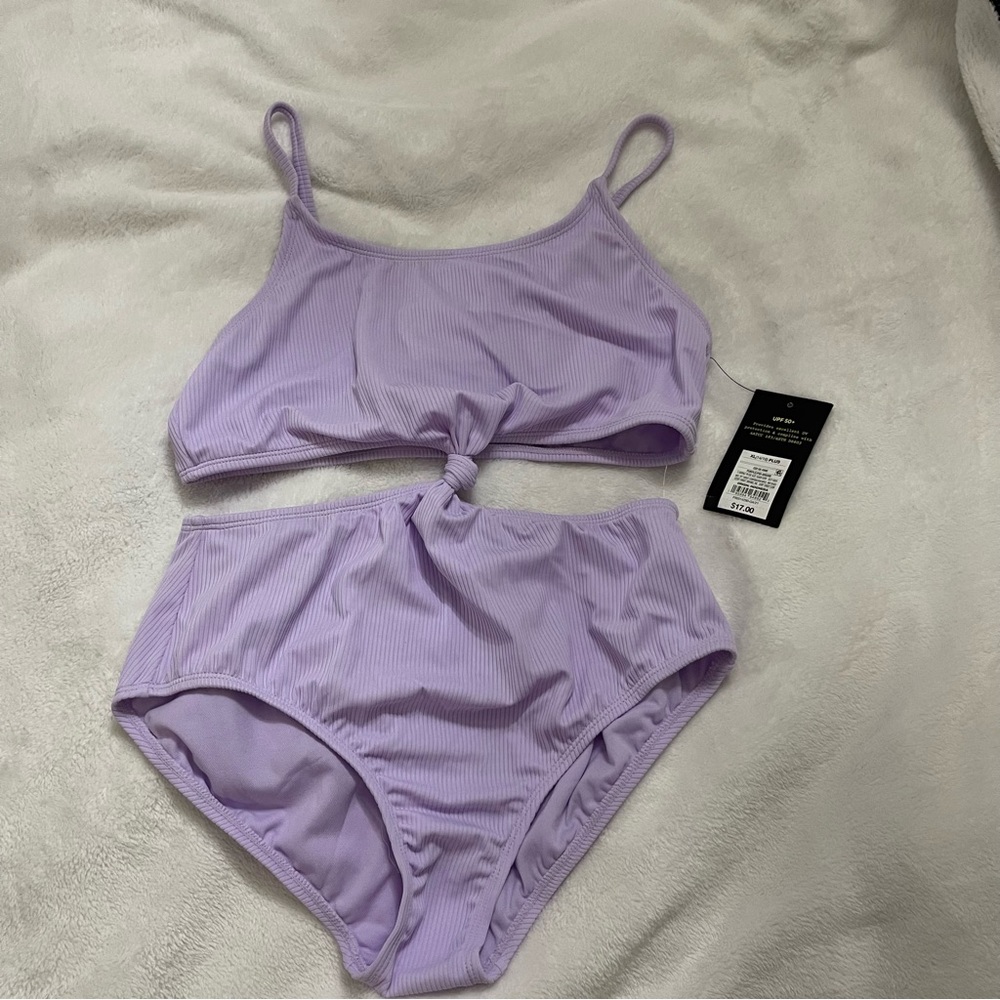 Forever vacay solid one piece swimsuit XL 14/16 plus purple ribbed